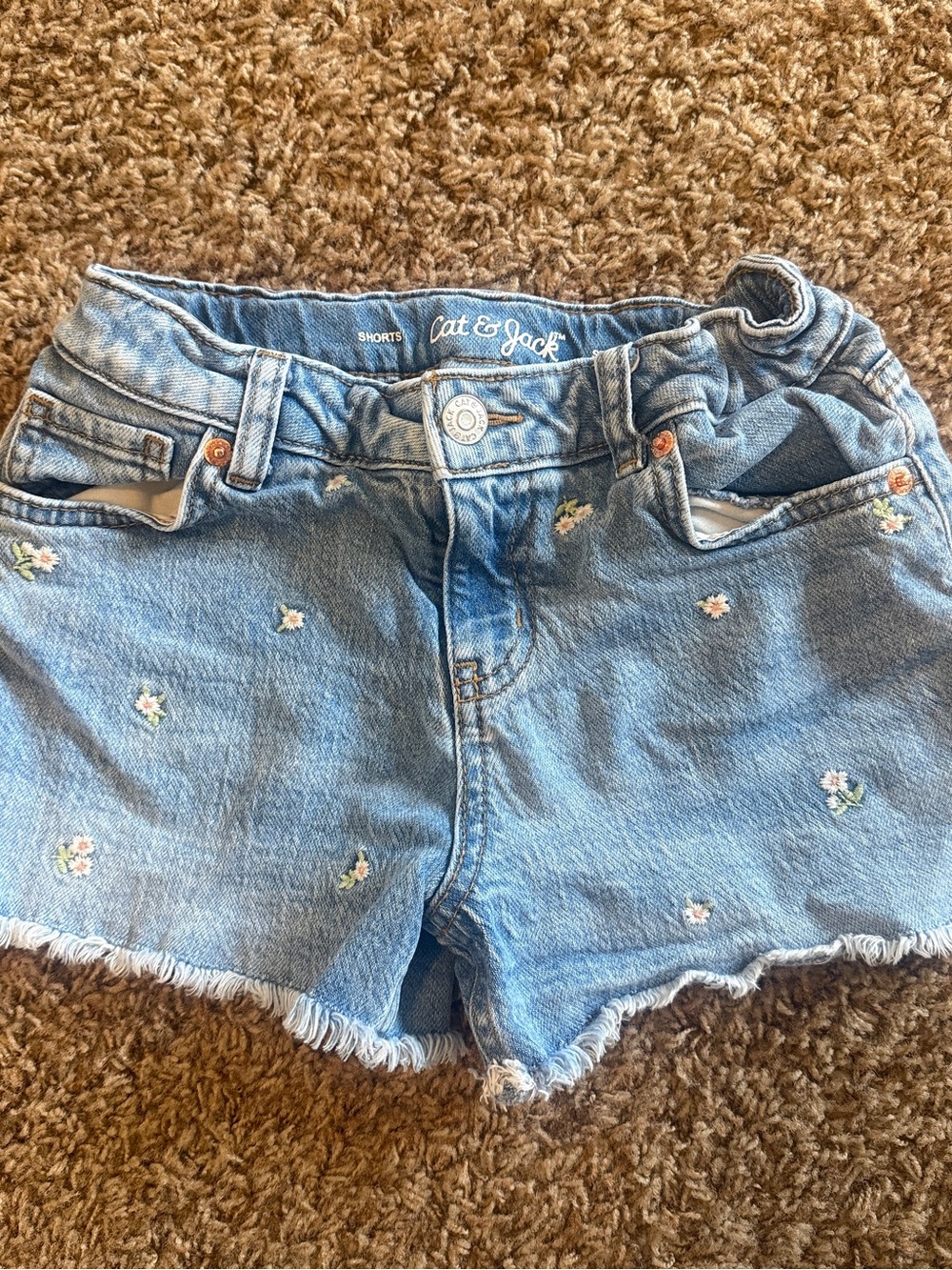 Cat & Jack Light Blue Floral Embroidered Denim Shorts